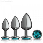 Cheeky Charms - Metal Butt Plug Gunmetal - Round - Anal Trainer Kit-French Quarter Lingerie